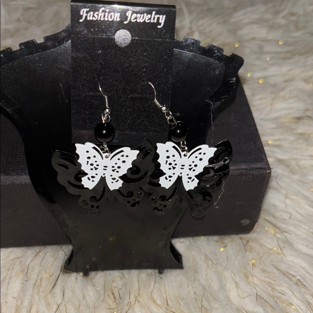 Black and White Butterfly Earrings